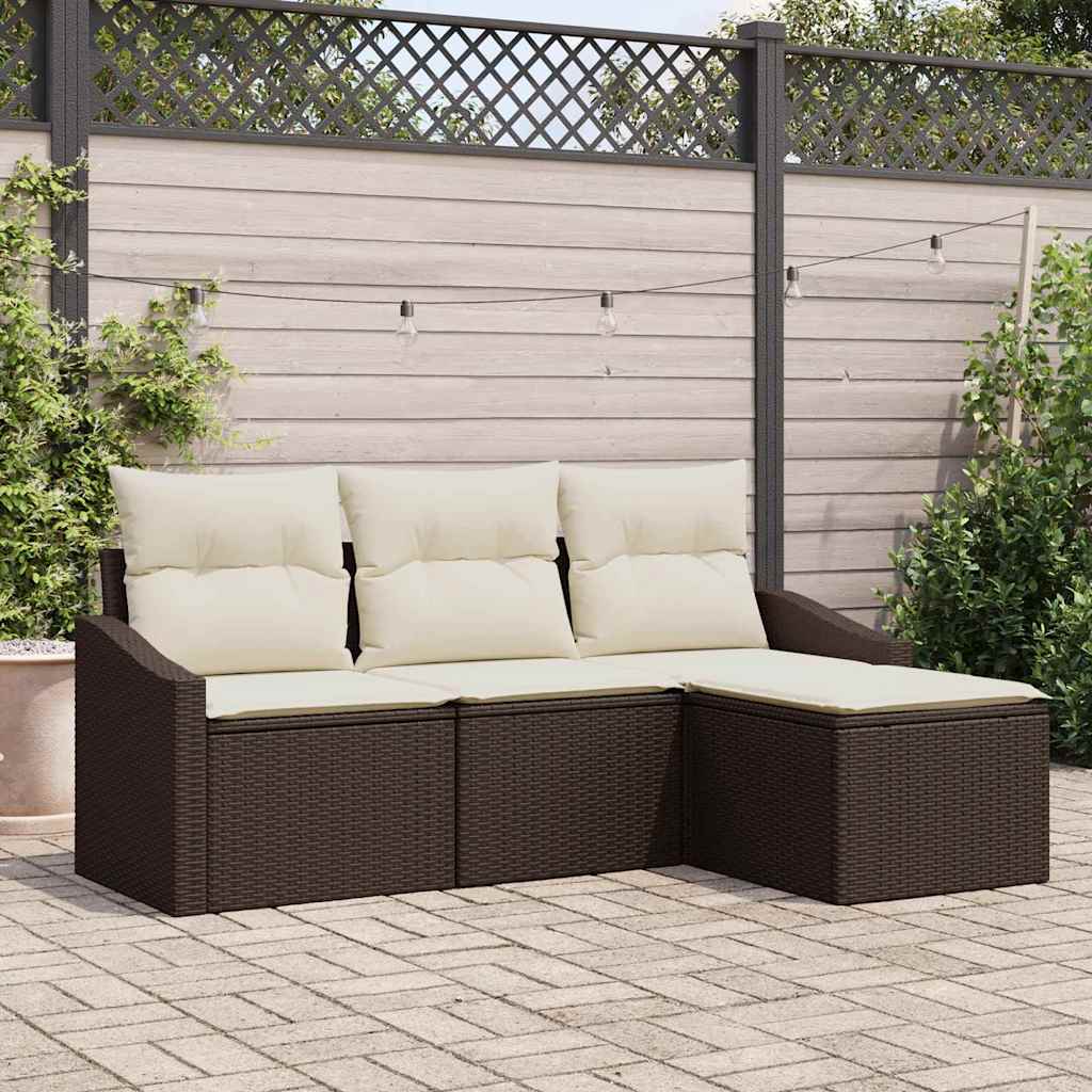 Sofa Sæt 4 stk. Brun og Creme polyrattan