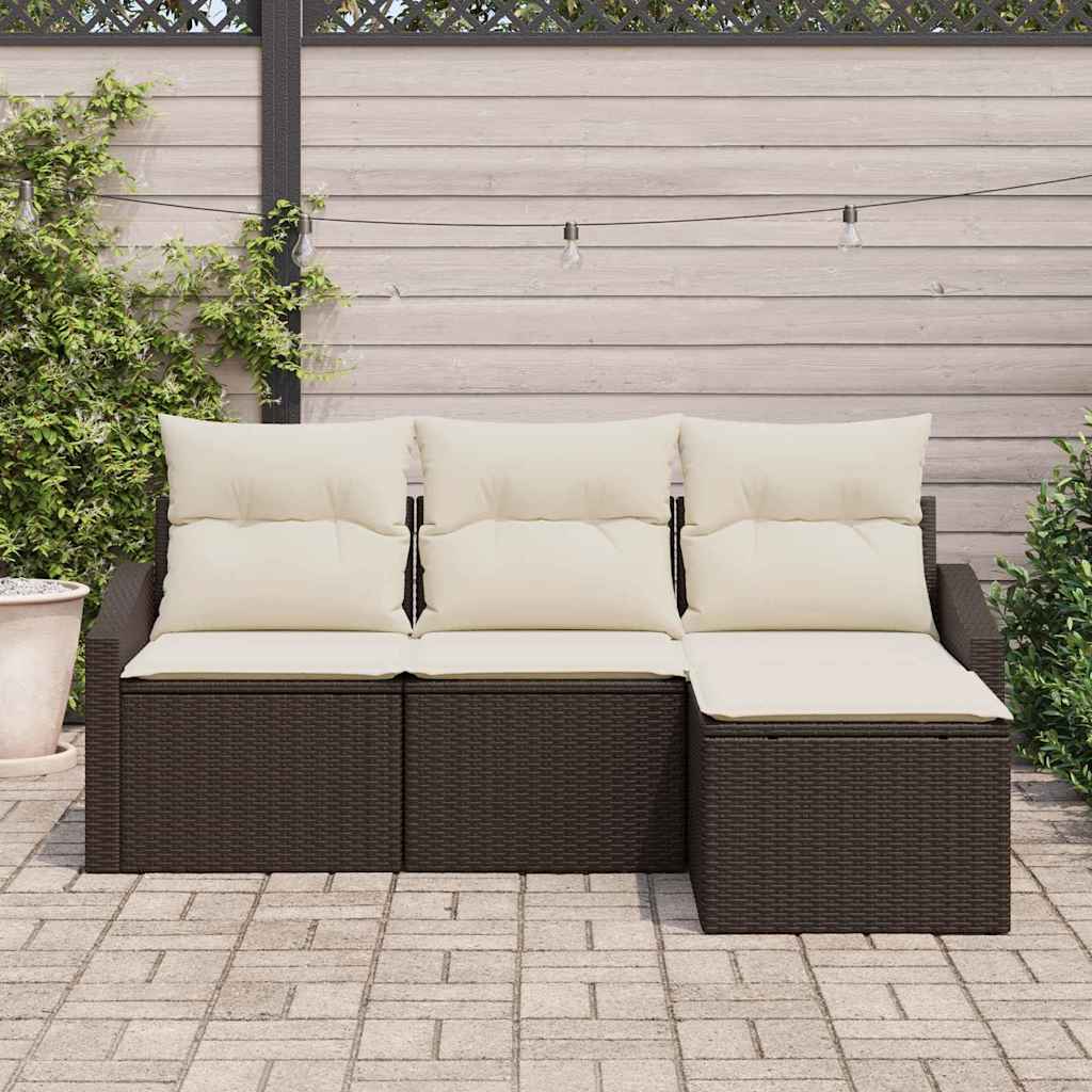Sofa Sæt 4 stk. Brun og Creme polyrattan