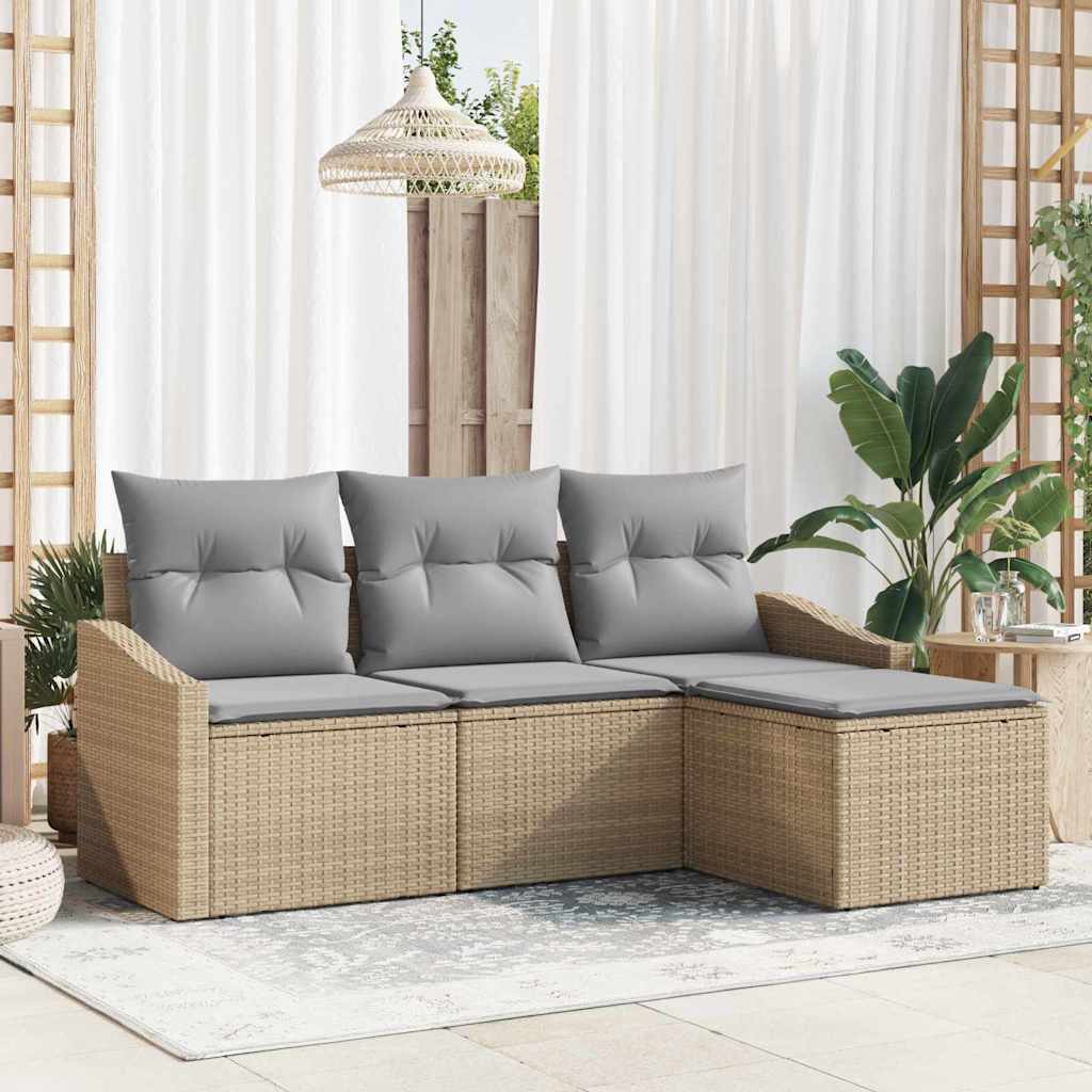 Sofa Sæt 4 stk. Beige og lys grå polyrattan