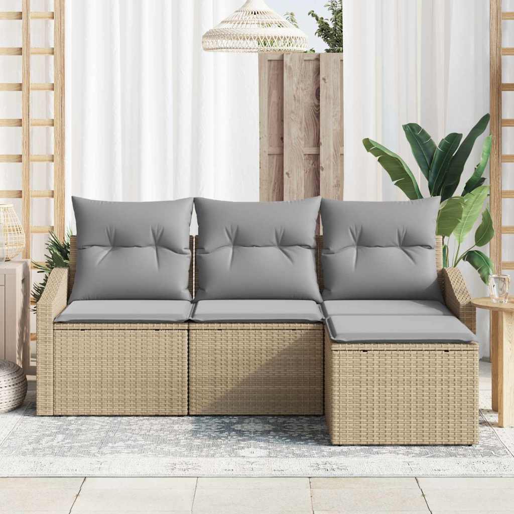 Sofa Sæt 4 stk. Beige og lys grå polyrattan