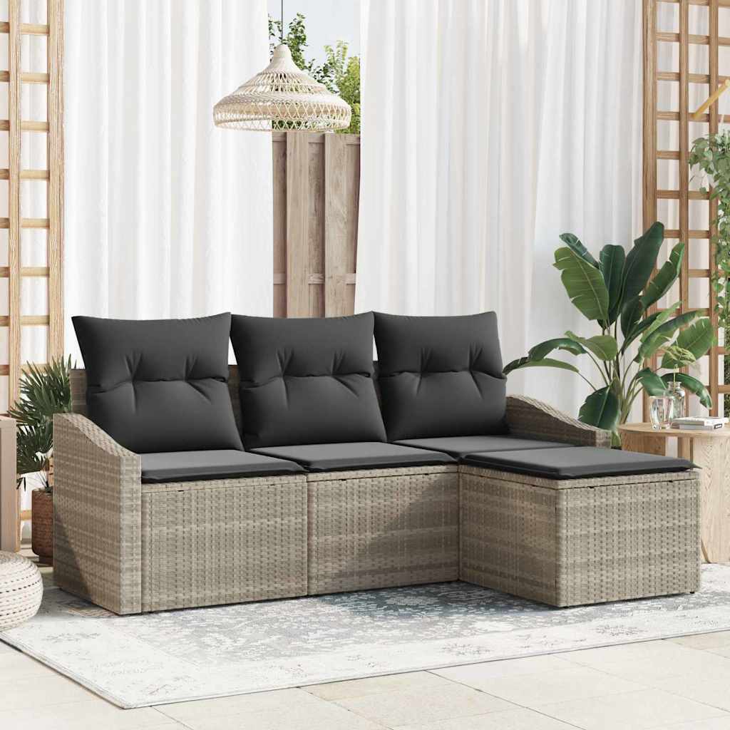 Sofa Sæt 4 stk. Lysegrå polyrattan