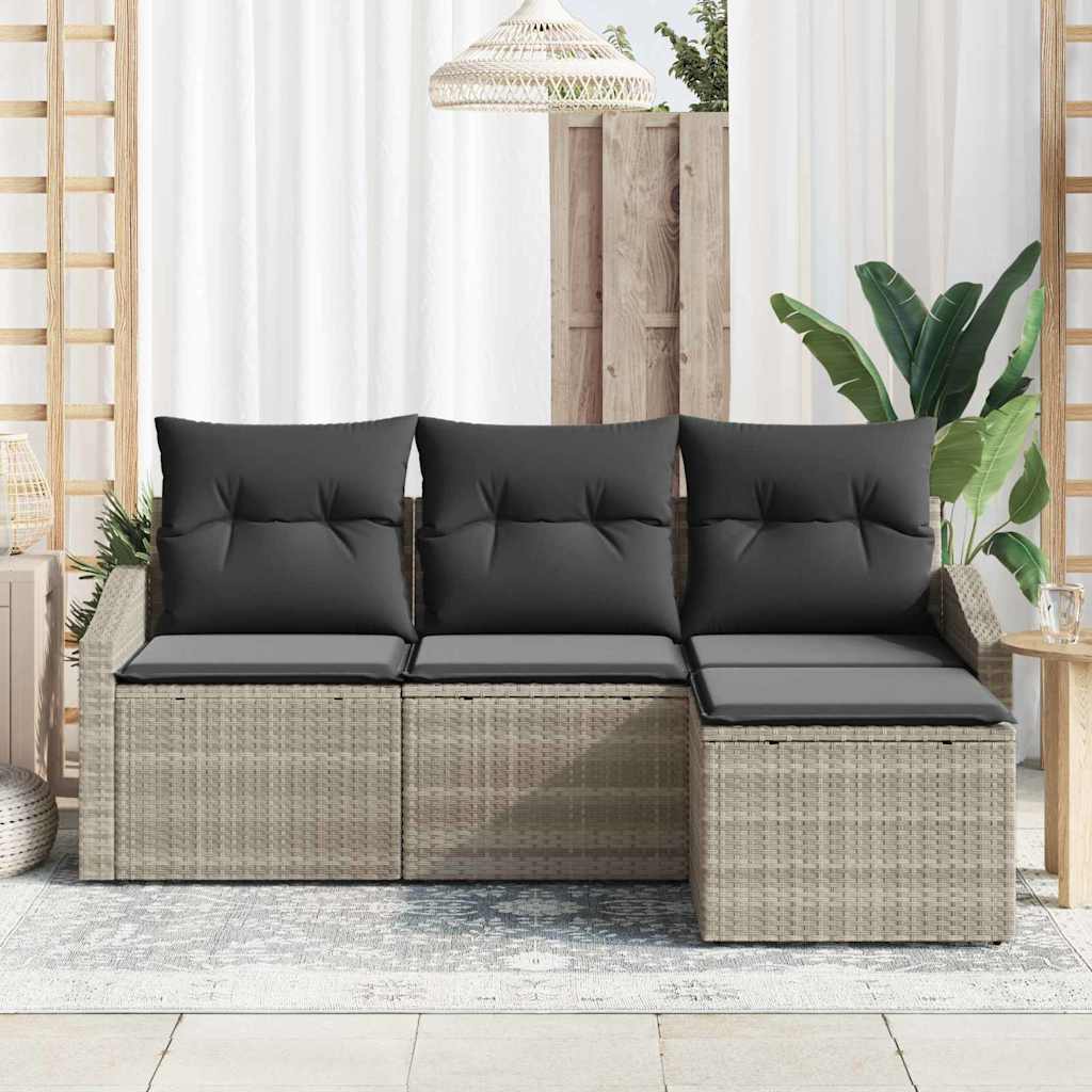 Sofa Sæt 4 stk. Lysegrå polyrattan
