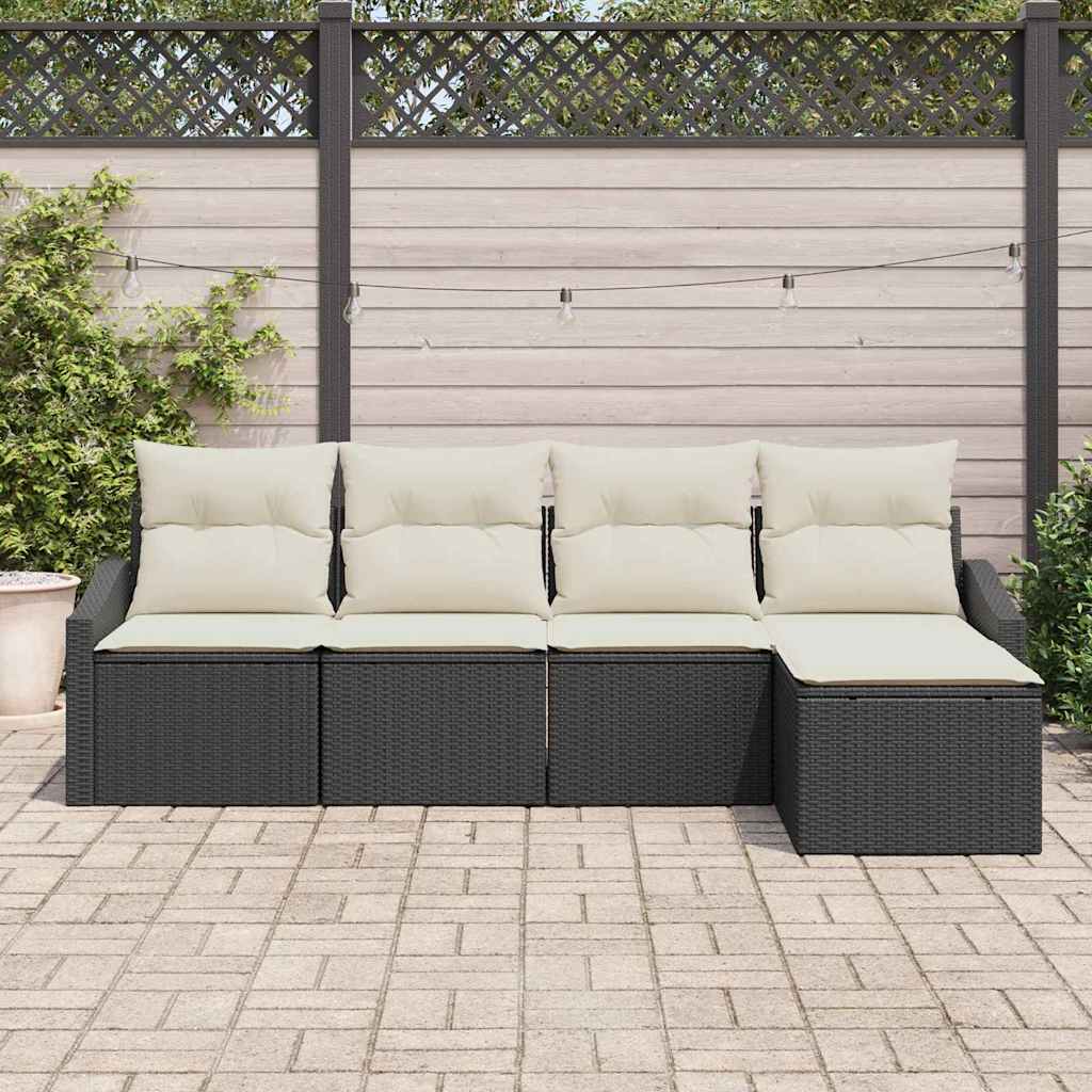 Sofa Sæt 5 stk. Sort og Cream polyrattan