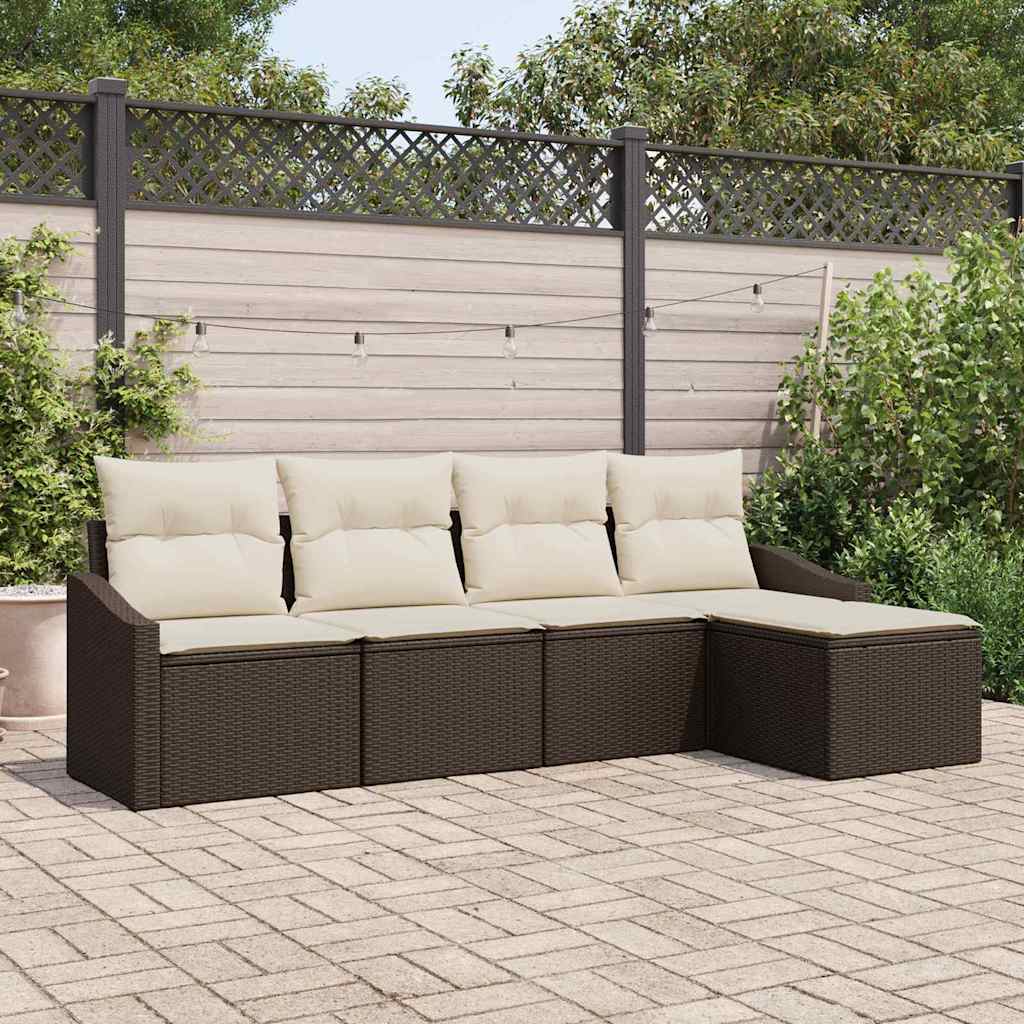 Sofa Sæt 5 stk. Brun og Creme polyrattan