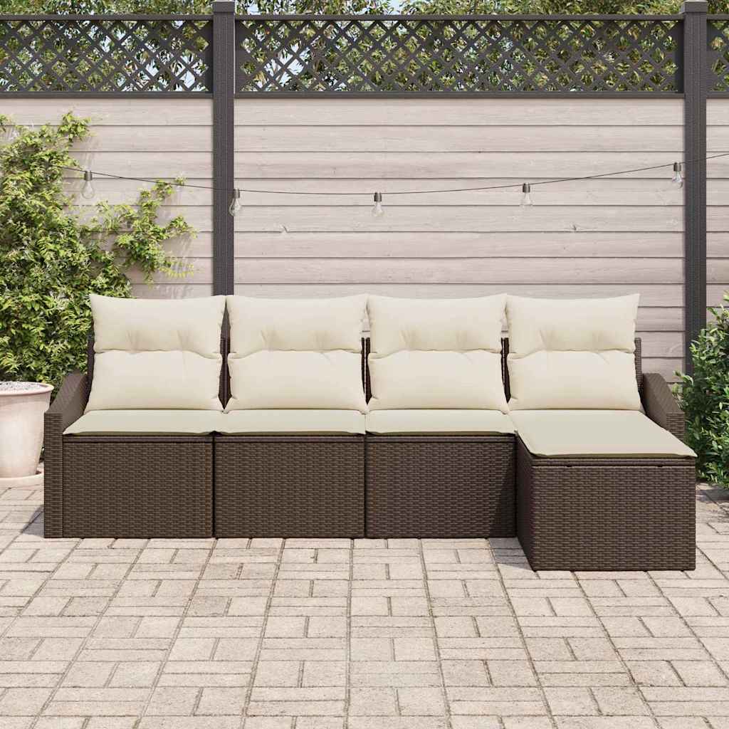 Sofa Sæt 5 stk. Brun og Creme polyrattan