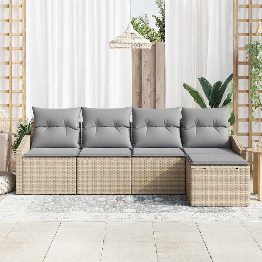 Sofa Sæt 5 stk. Beige og lys grå polyrattan