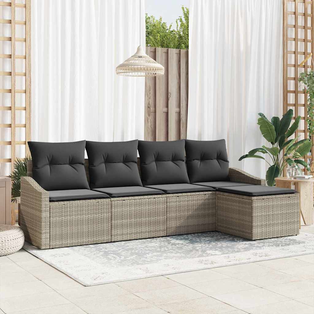 Sofa Sæt 5 stk. Lysegrå polyrattan