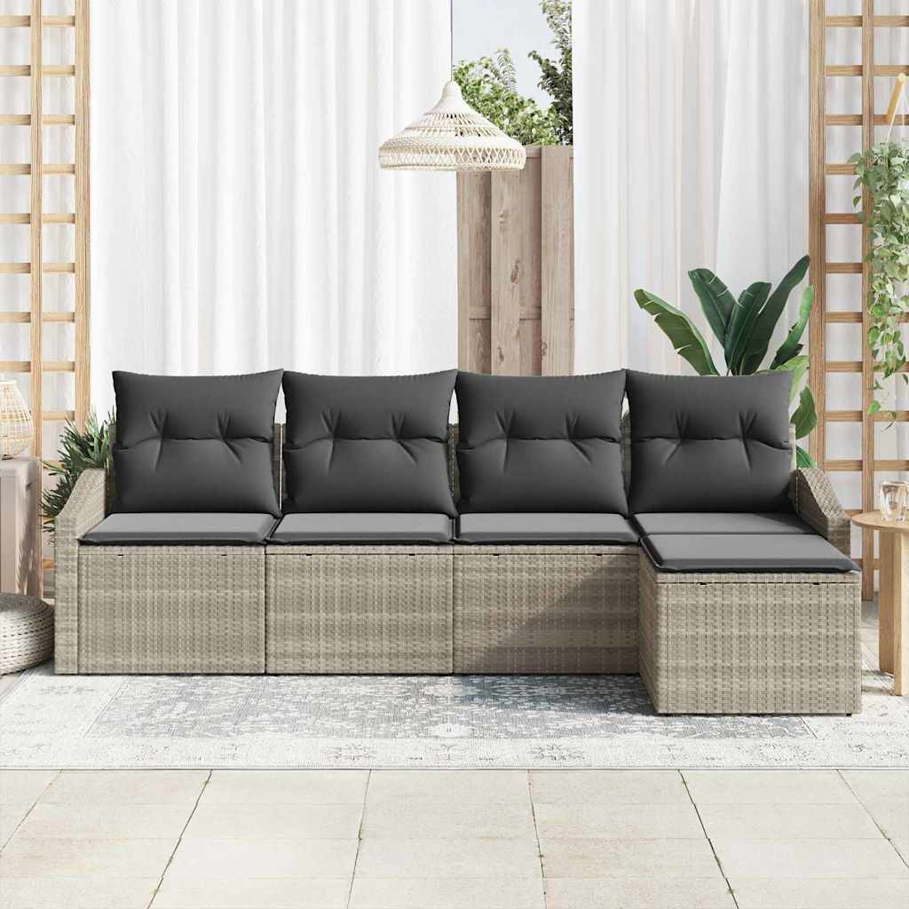 Sofa Sæt 5 stk. Lysegrå polyrattan