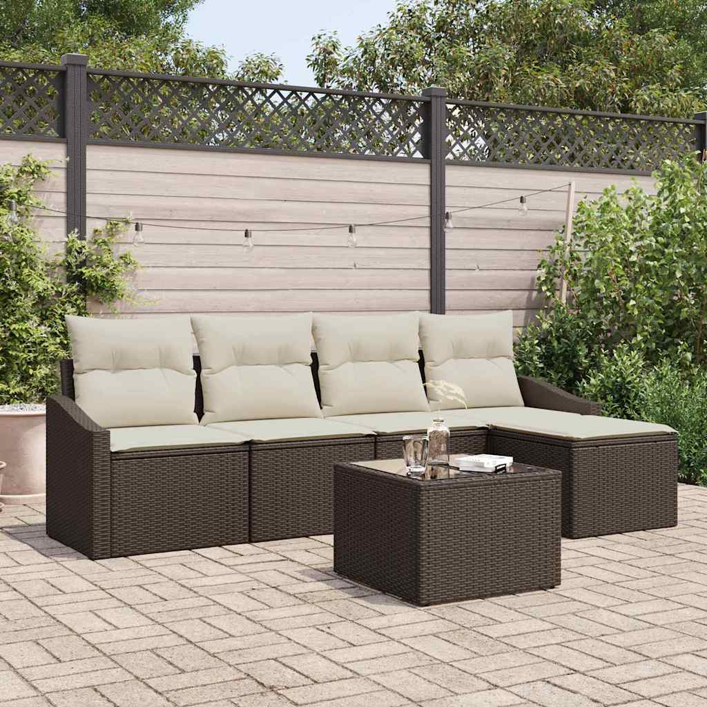 Sofa Sæt 6 stk. Brun og Creme polyrattan