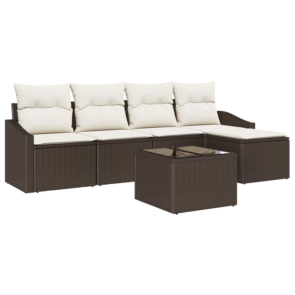 Sofa Sæt 6 stk. Brun og Creme polyrattan