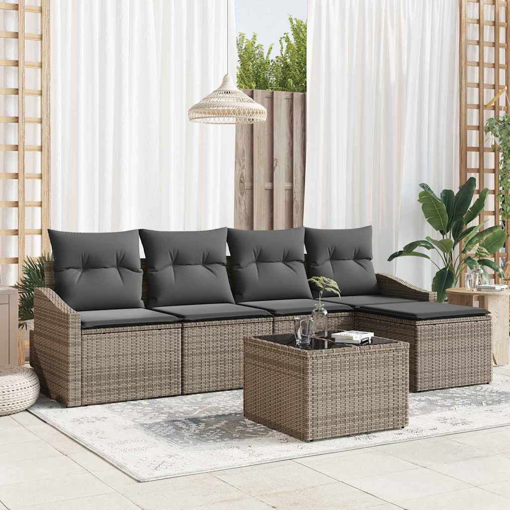 Sofa Sæt 6 stk. Lysegrå polyrattan