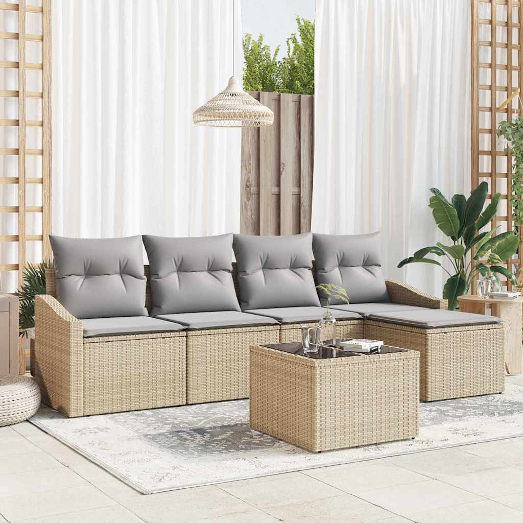 Sofa Sæt 6 stk. Beige og lys grå polyrattan