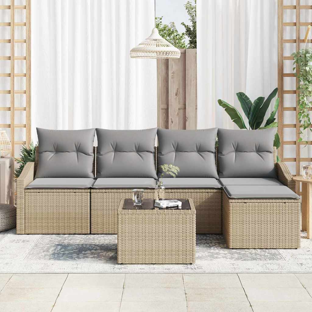 Sofa Sæt 6 stk. Beige og lys grå polyrattan