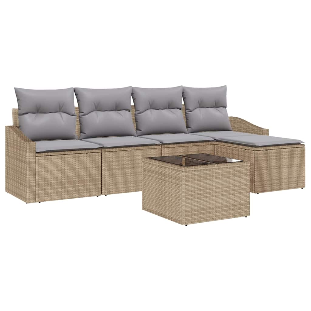 Sofa Sæt 6 stk. Beige og lys grå polyrattan
