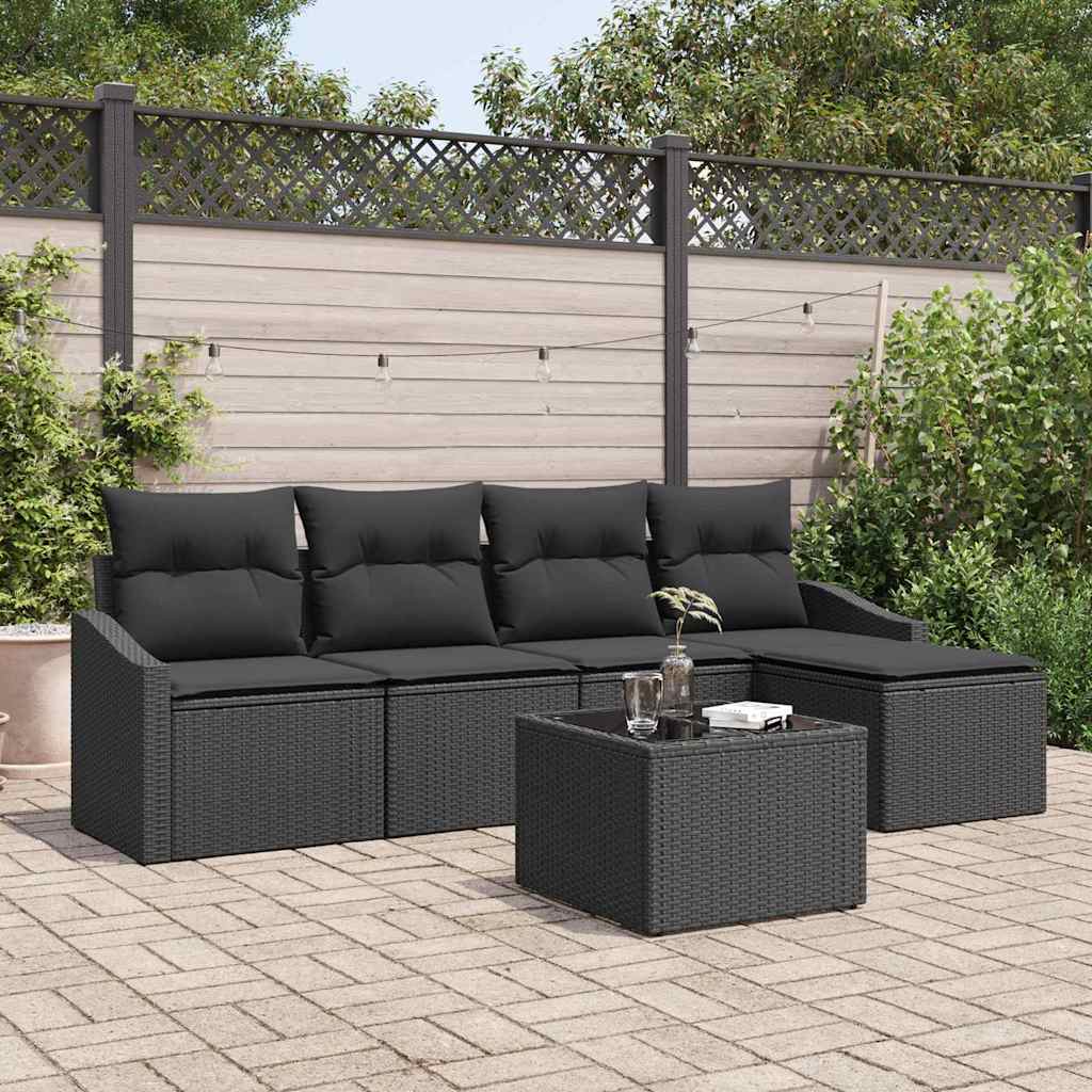 Sofa Sæt 6 stk. Sort polyrattan