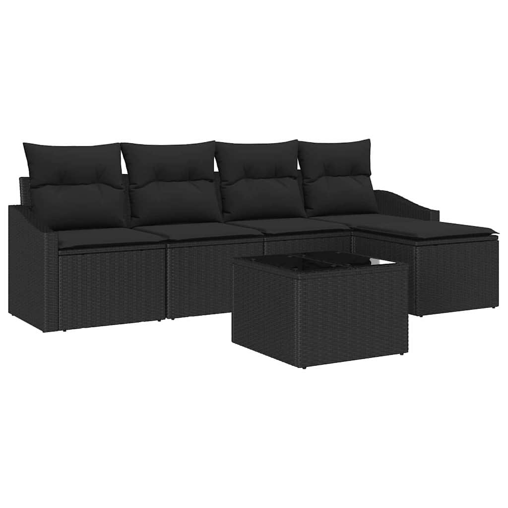 Sofa Sæt 6 stk. Sort polyrattan