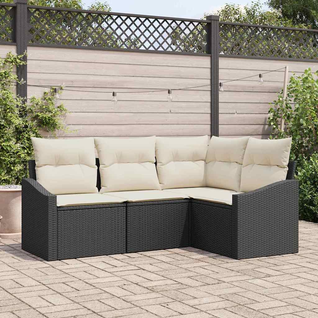 Havesofa Sæt 4 stk. Sort og Hvid polyrattan