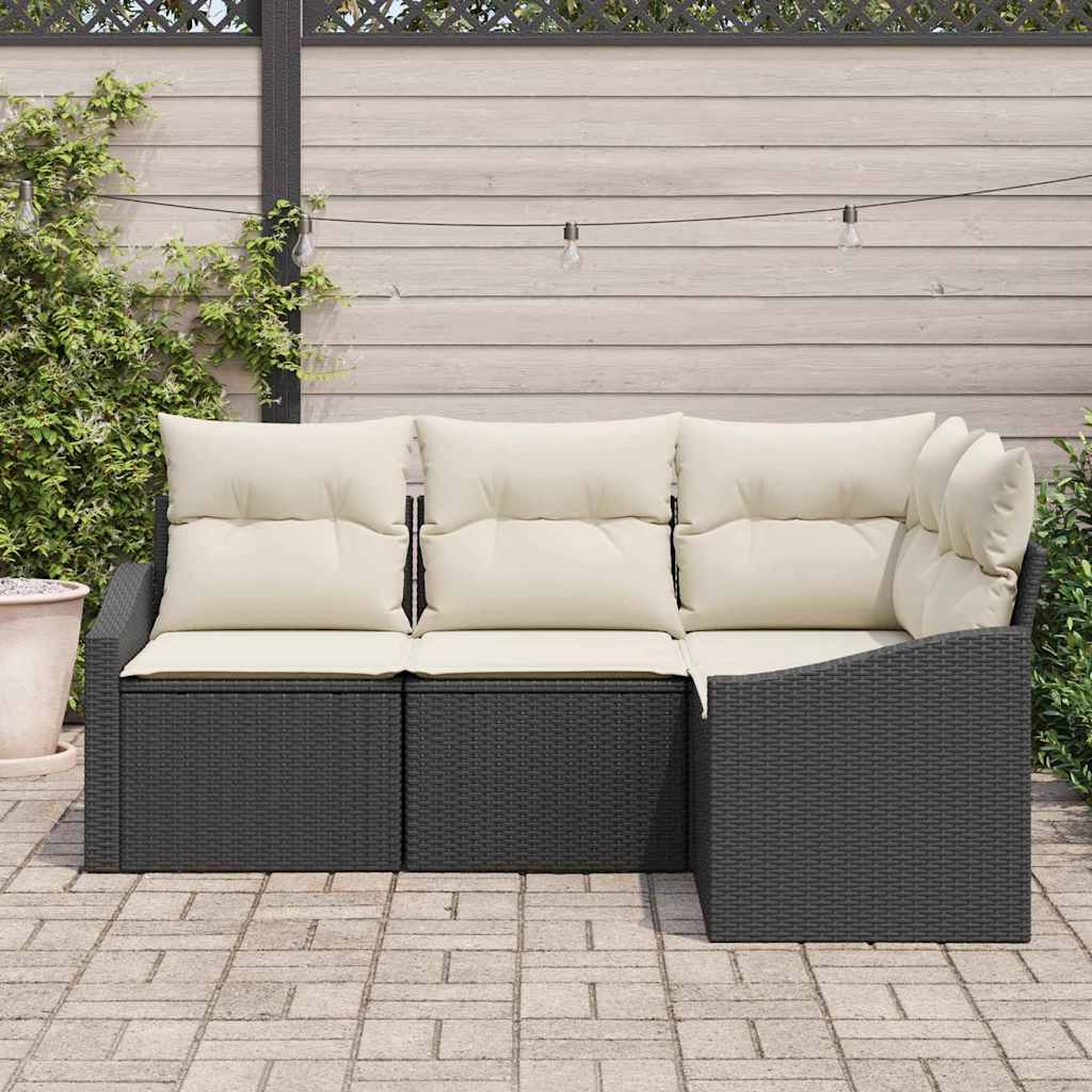 Havesofa Sæt 4 stk. Sort og Hvid polyrattan