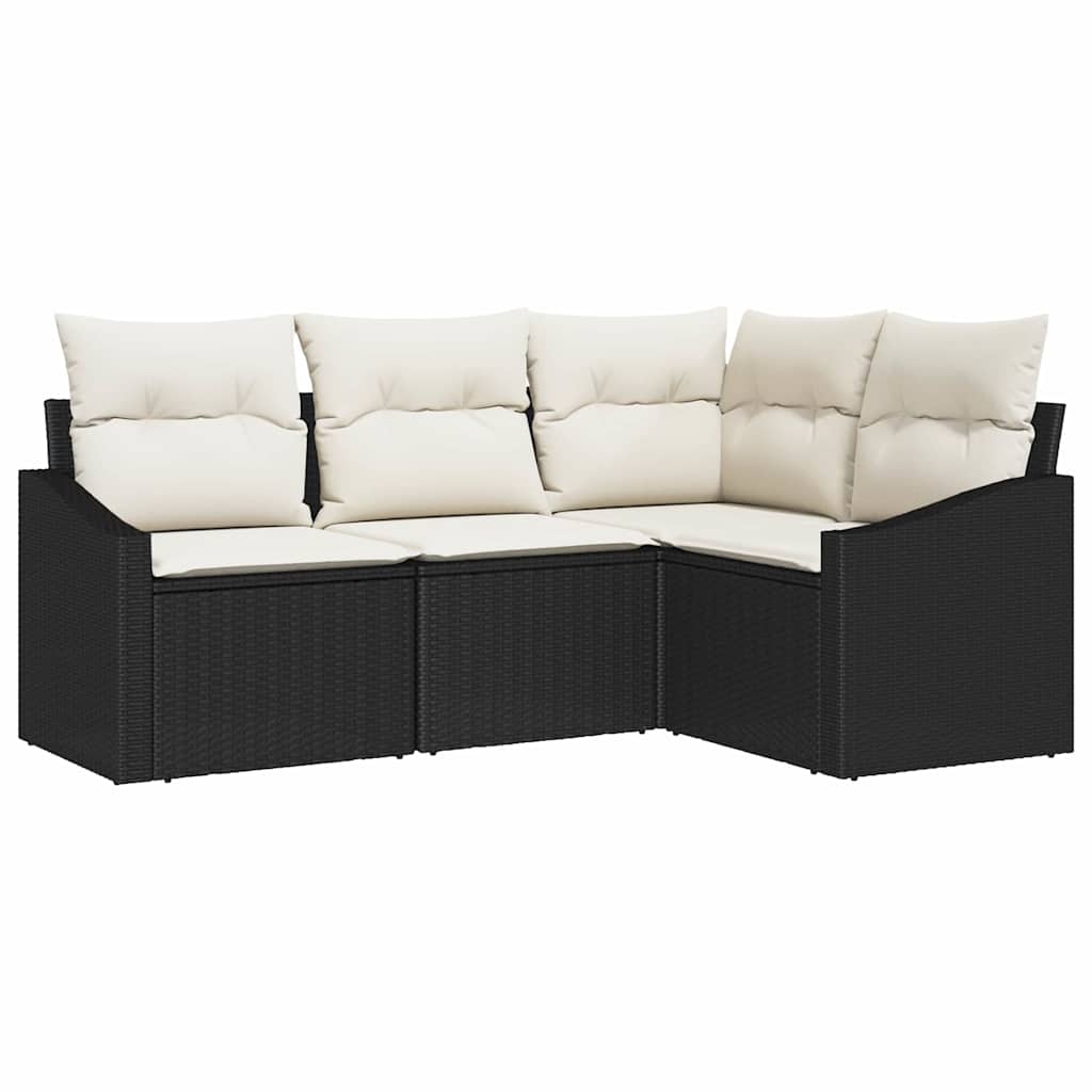 Havesofa Sæt 4 stk. Sort og Hvid polyrattan