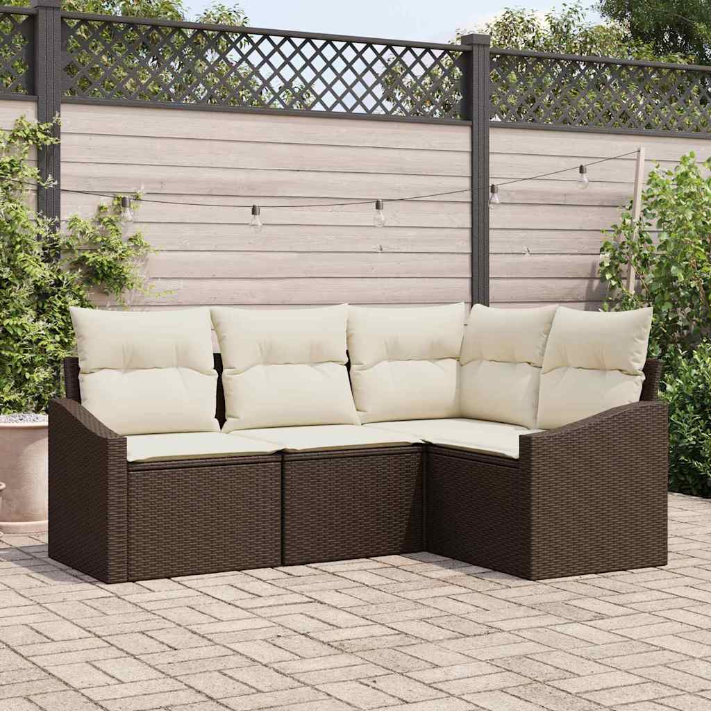 Havesofa Sæt 4 stk. Brun og hvid polyrattan