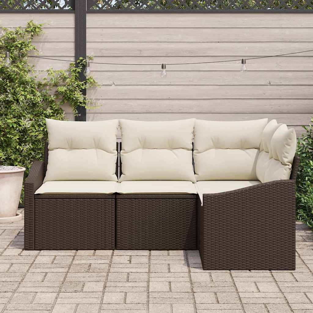 Havesofa Sæt 4 stk. Brun og hvid polyrattan