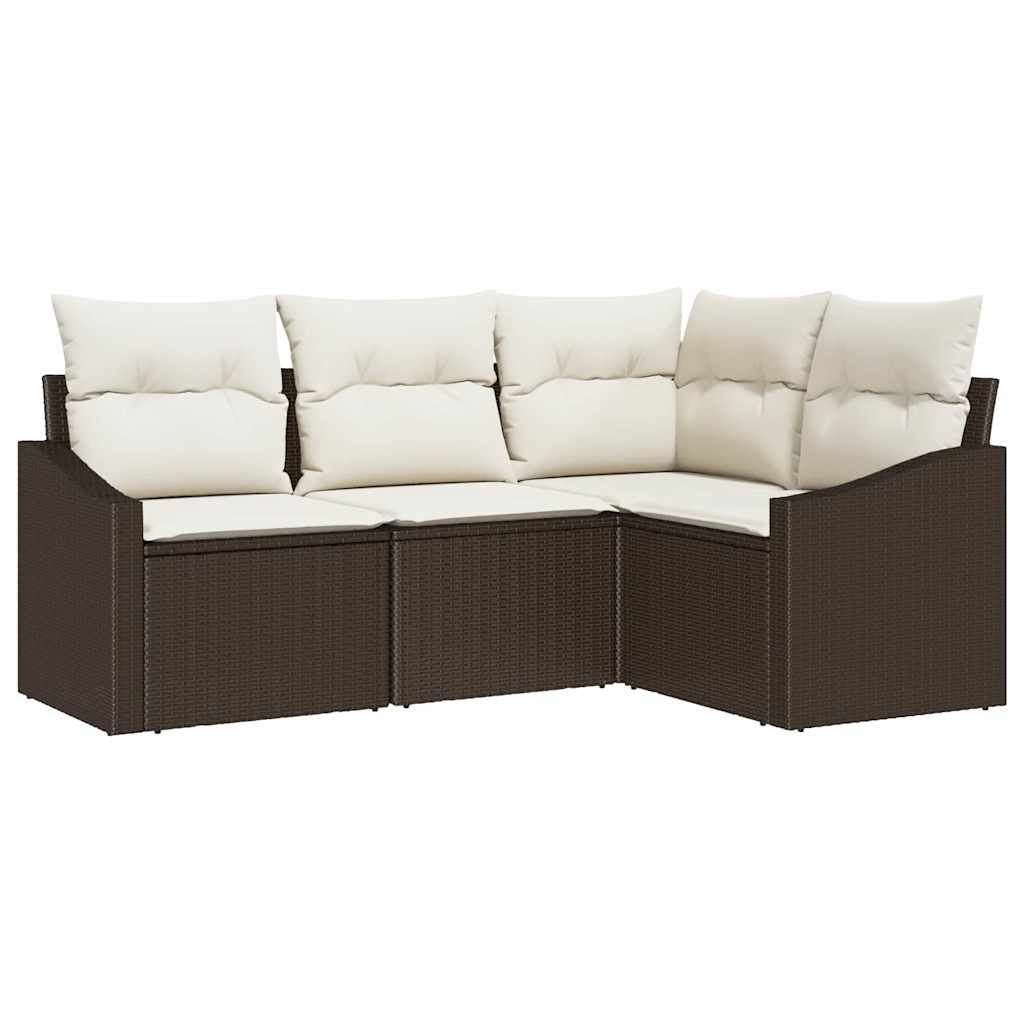 Havesofa Sæt 4 stk. Brun og hvid polyrattan