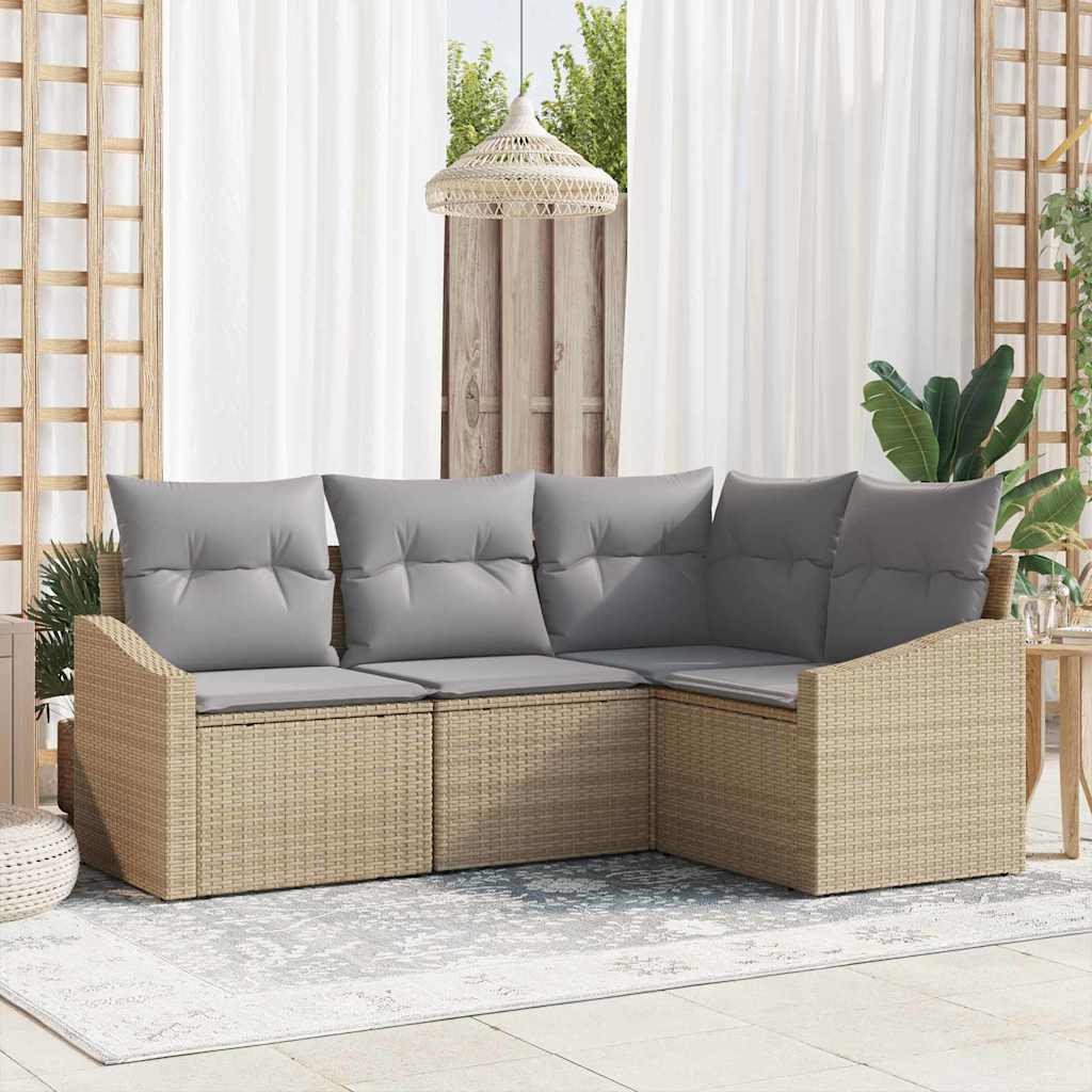 Havesofa Sæt 4 stk. Beige og lys grå polyrattan