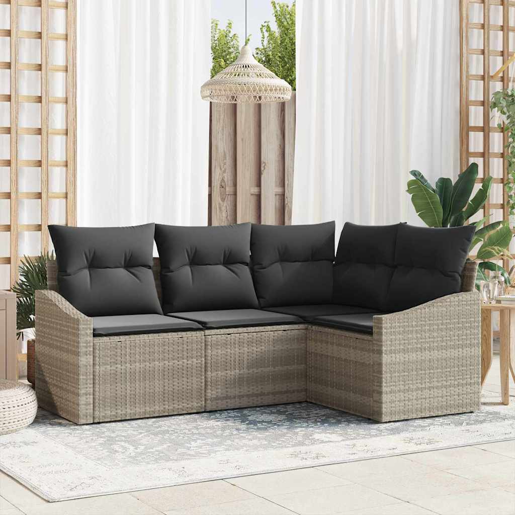 Havesofa Sæt 4 stk. Lysegrå polyrattan