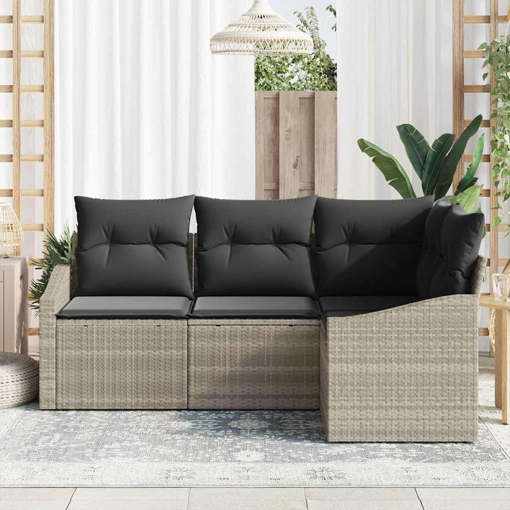 Havesofa Sæt 4 stk. Lysegrå polyrattan