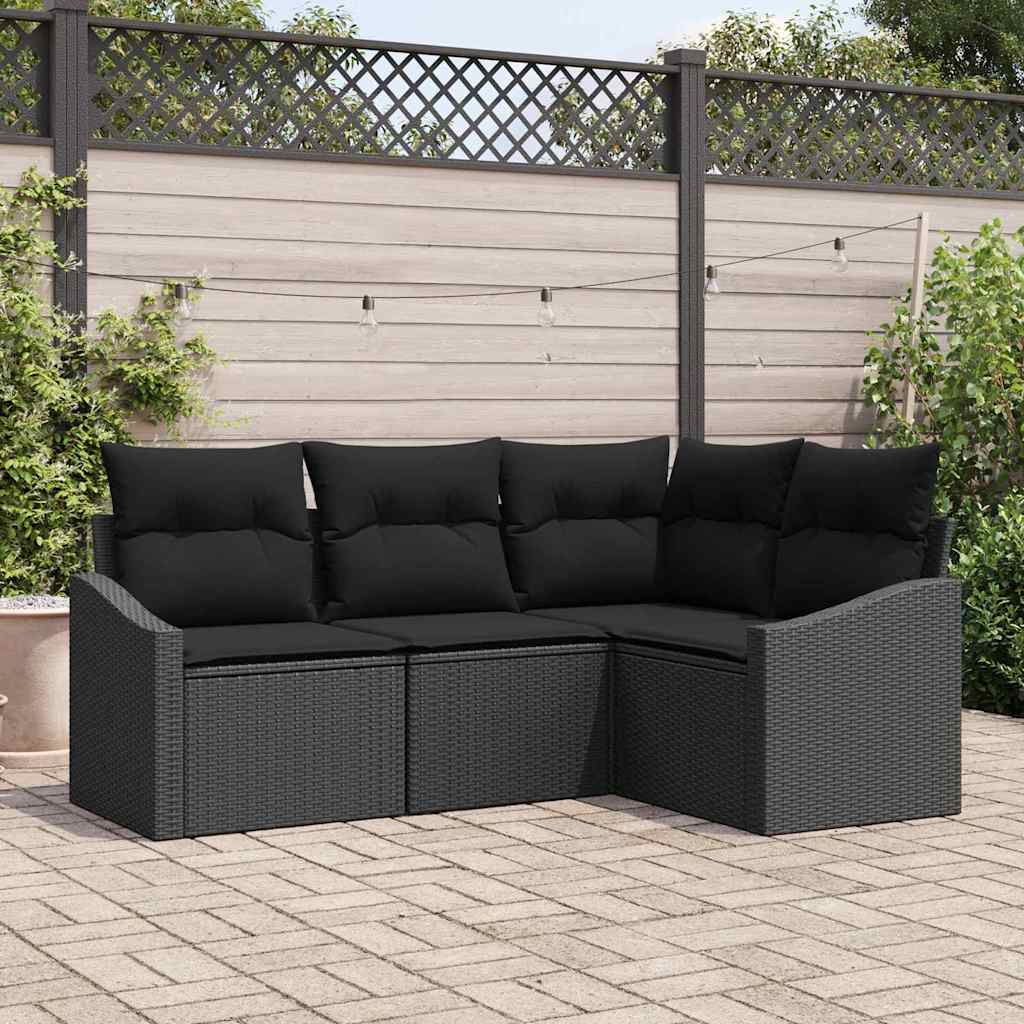 Havesofa Sæt 4 stk. Sort polyrattan