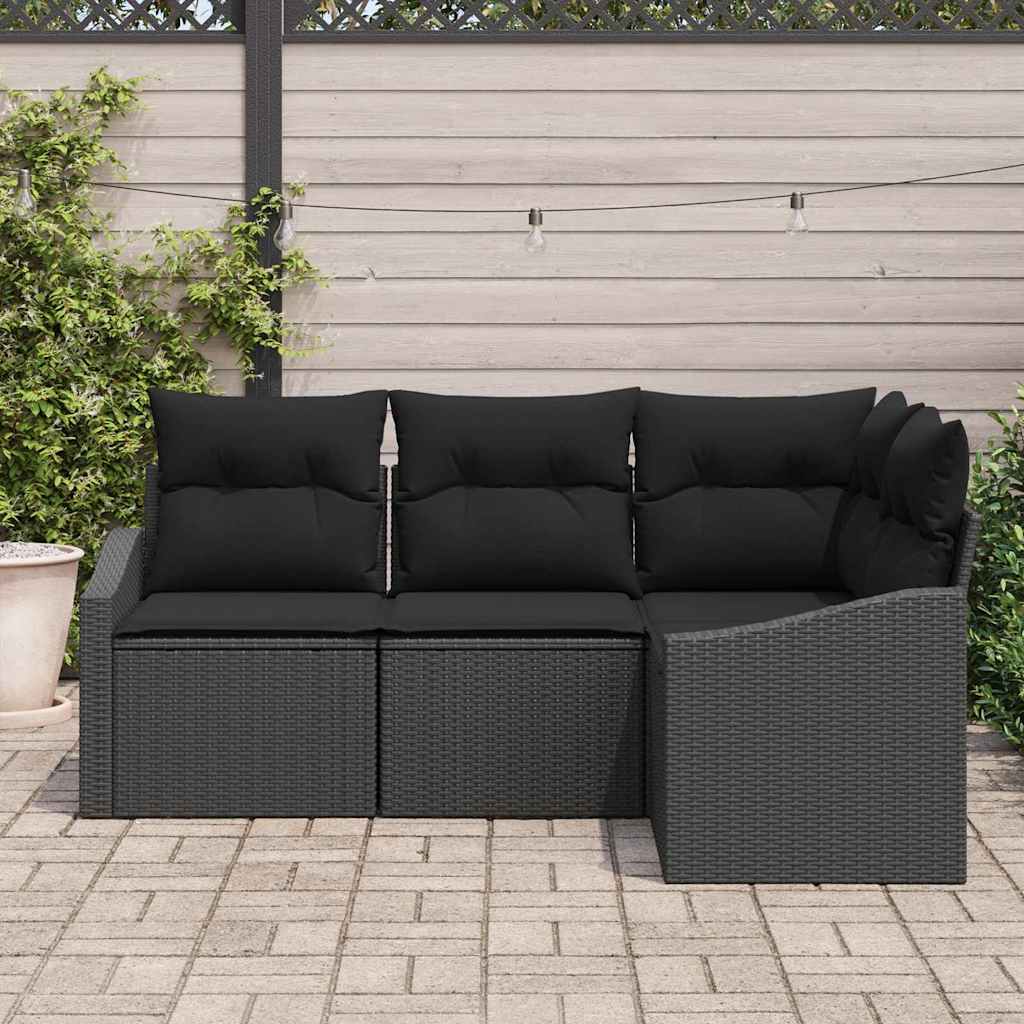 Havesofa Sæt 4 stk. Sort polyrattan