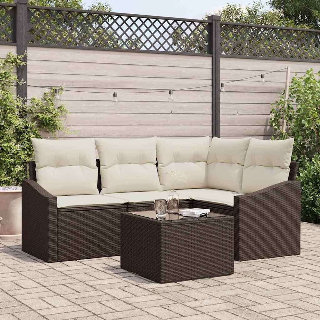 Havesofa Sæt 5 stk. Brun og Creme polyrattan