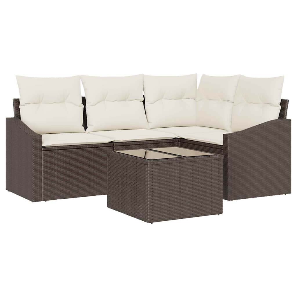 Havesofa Sæt 5 stk. Brun og Creme polyrattan