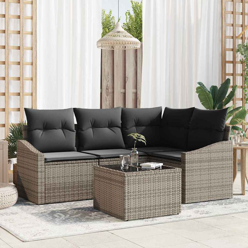 Havesofa Sæt 5 stk. Lysegrå polyrattan