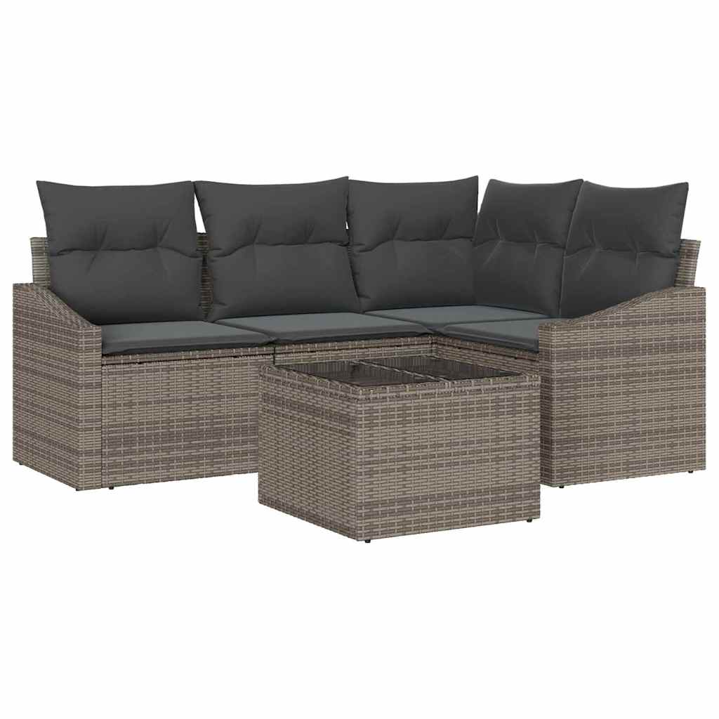 Havesofa Sæt 5 stk. Lysegrå polyrattan