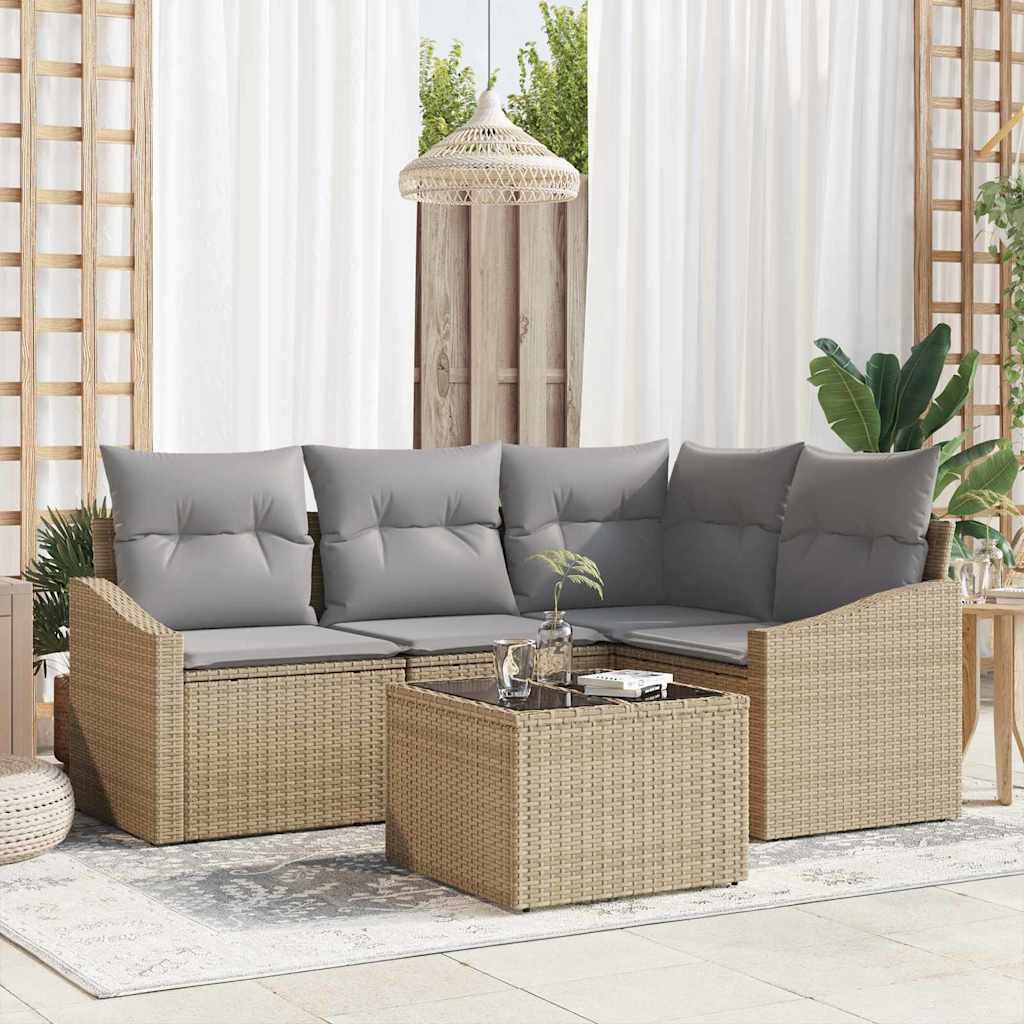 Havesofa Sæt 5 stk. Beige og lys grå polyrattan