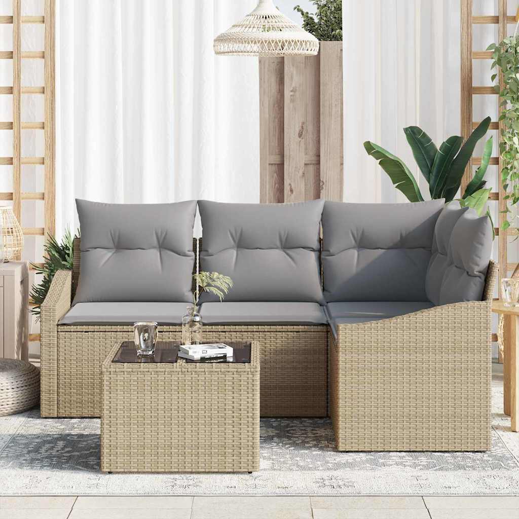 Havesofa Sæt 5 stk. Beige og lys grå polyrattan
