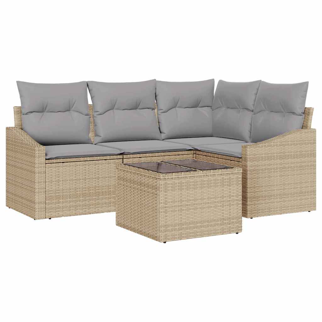 Havesofa Sæt 5 stk. Beige og lys grå polyrattan
