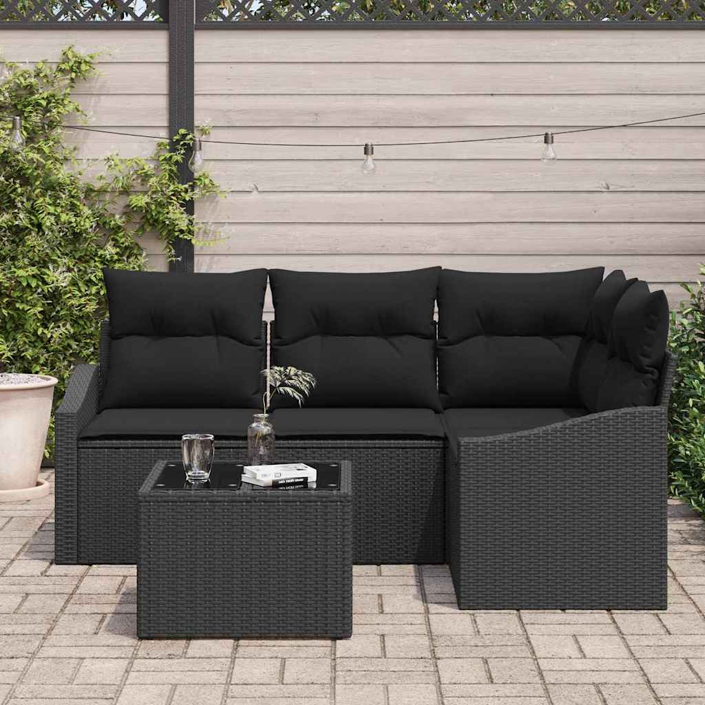 Havesofa Sæt 5 stk. Sort polyrattan