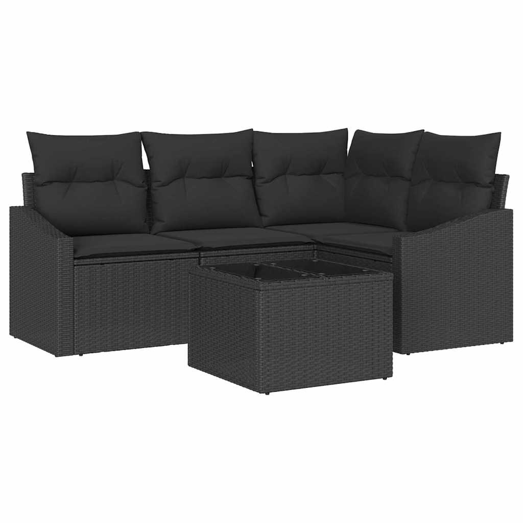 Havesofa Sæt 5 stk. Sort polyrattan