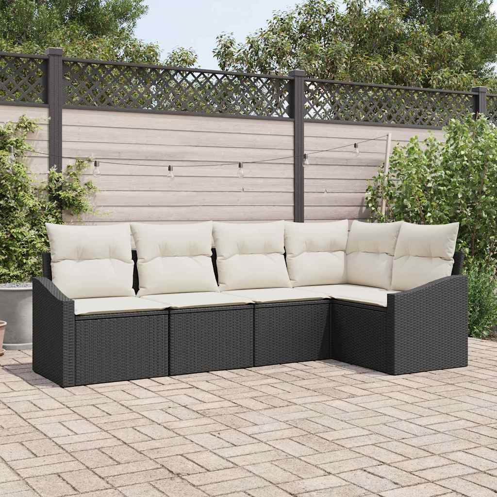 Havesofa Sæt 5 stk. Sort og Hvid polyrattan