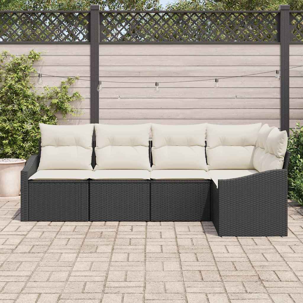 Havesofa Sæt 5 stk. Sort og Hvid polyrattan
