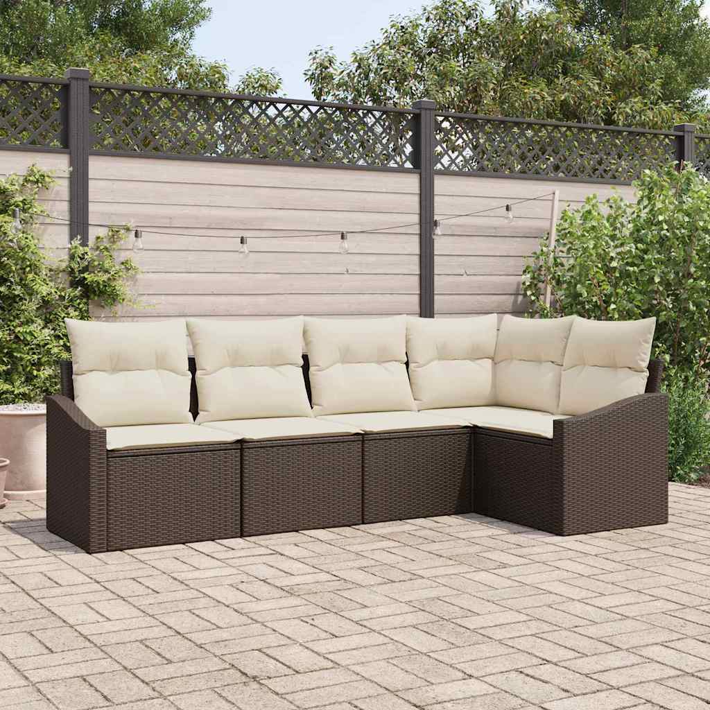 Havesofa Sæt 5 stk. Brun og hvid polyrattan