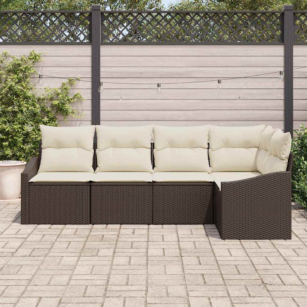 Havesofa Sæt 5 stk. Brun og hvid polyrattan