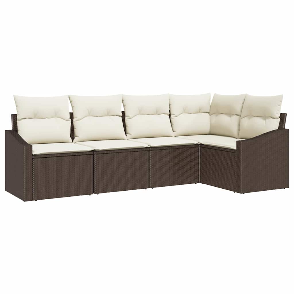 Havesofa Sæt 5 stk. Brun og hvid polyrattan