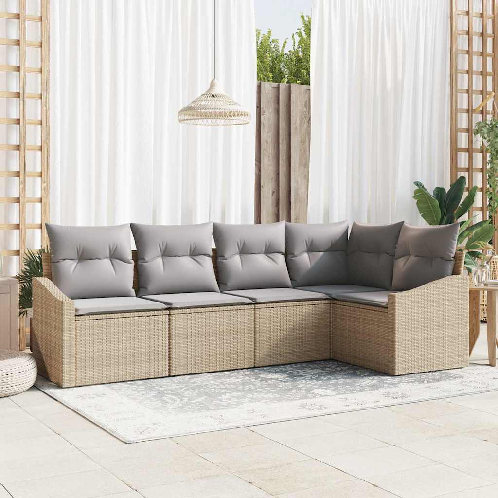 Havesofa Sæt 5 stk. Beige og lys grå polyrattan