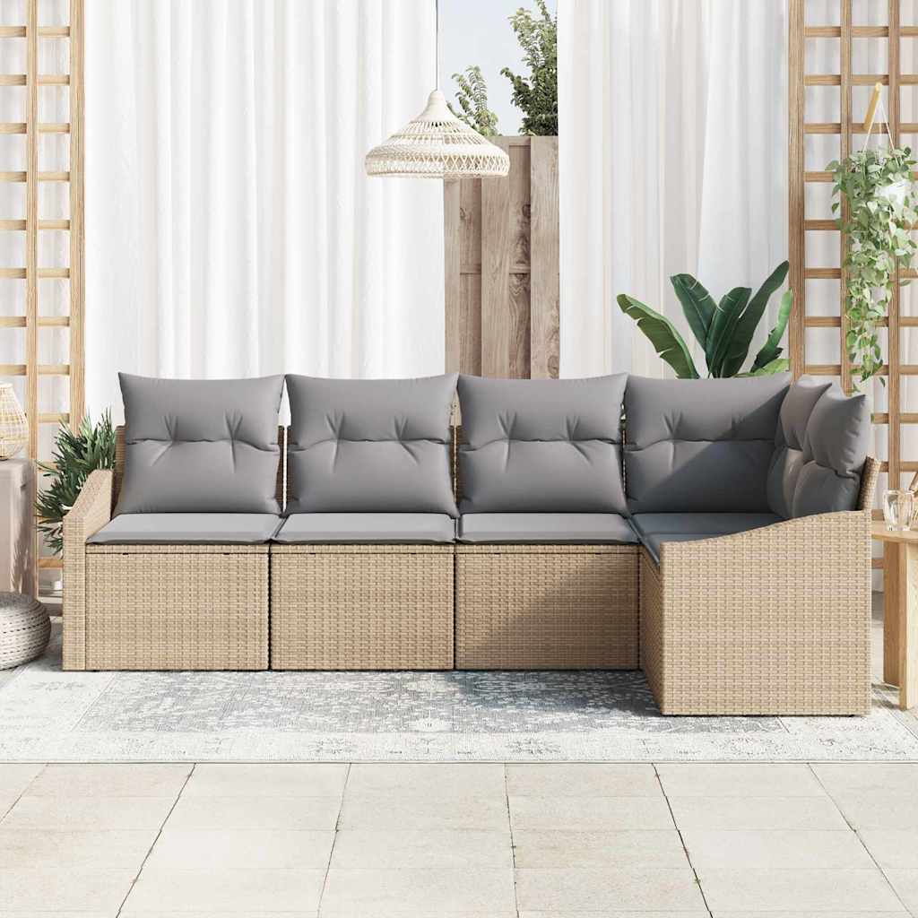 Havesofa Sæt 5 stk. Beige og lys grå polyrattan