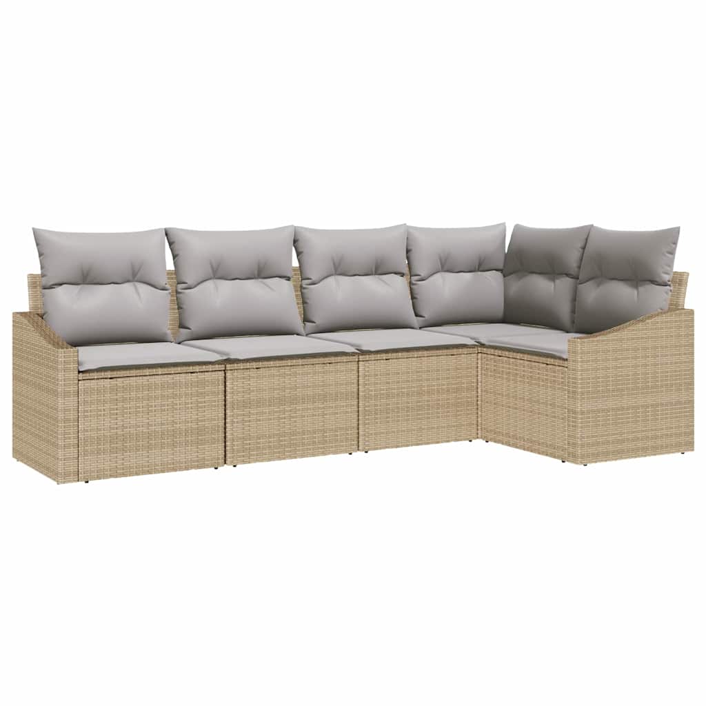 Havesofa Sæt 5 stk. Beige og lys grå polyrattan