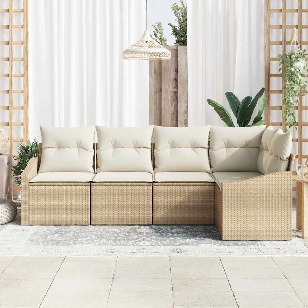 Havesofa Sæt 5 stk. Beige og hvid polyrattan