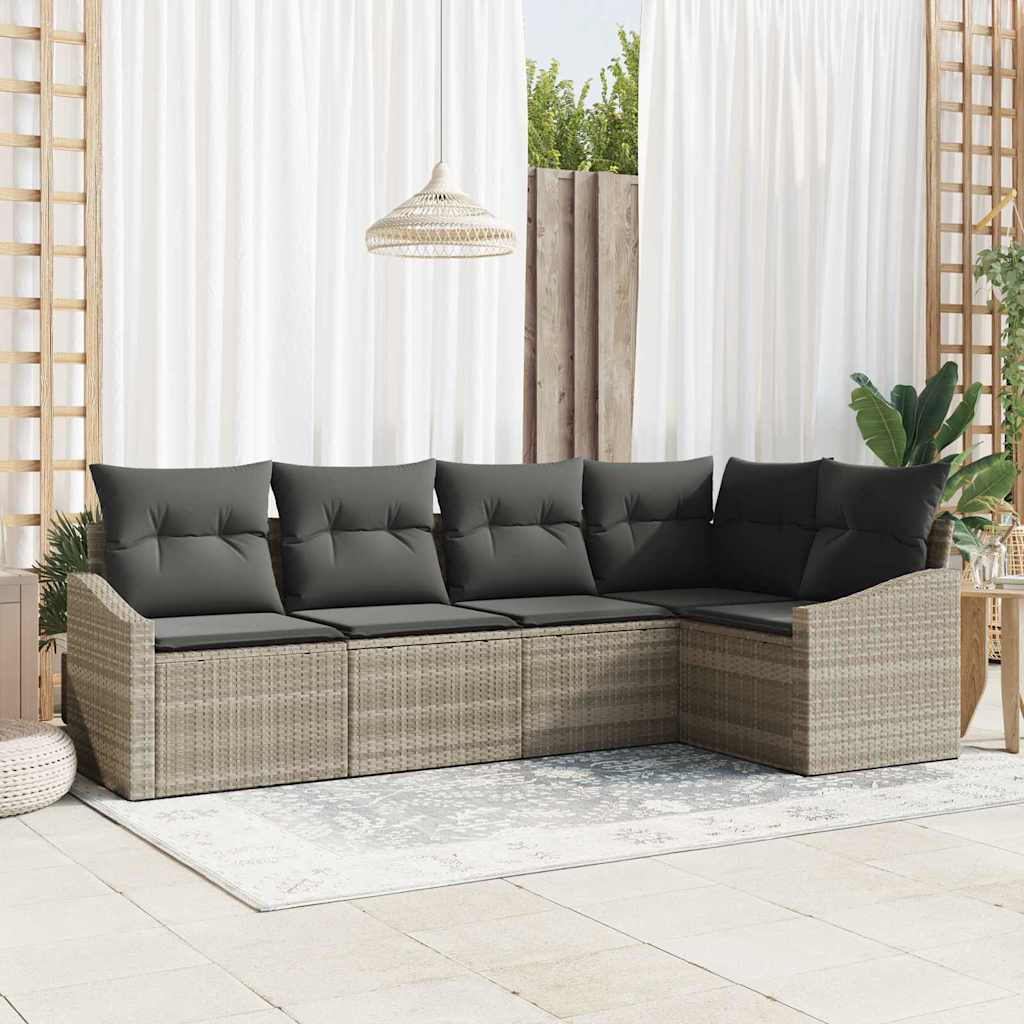 Havesofa Sæt 5 stk. Lysegrå polyrattan